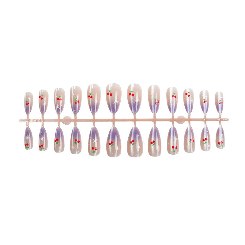 Press-On Nail Set Cherry Blossom Sparkle Reusable