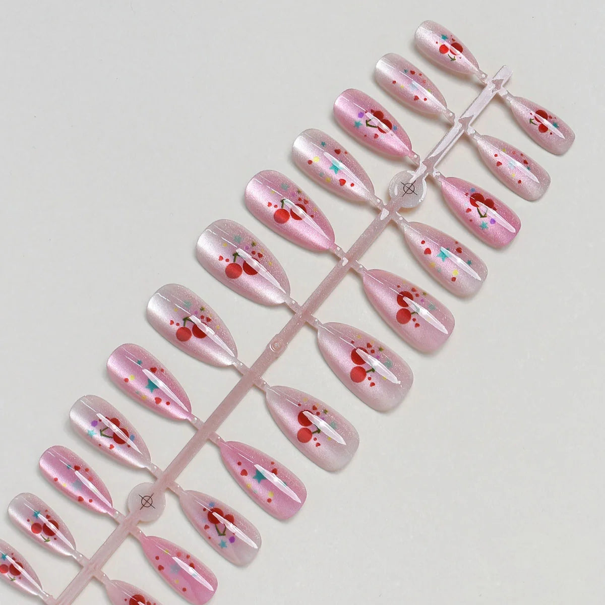 Press-On Nail Set Cherry Design No-Glue 24-Count