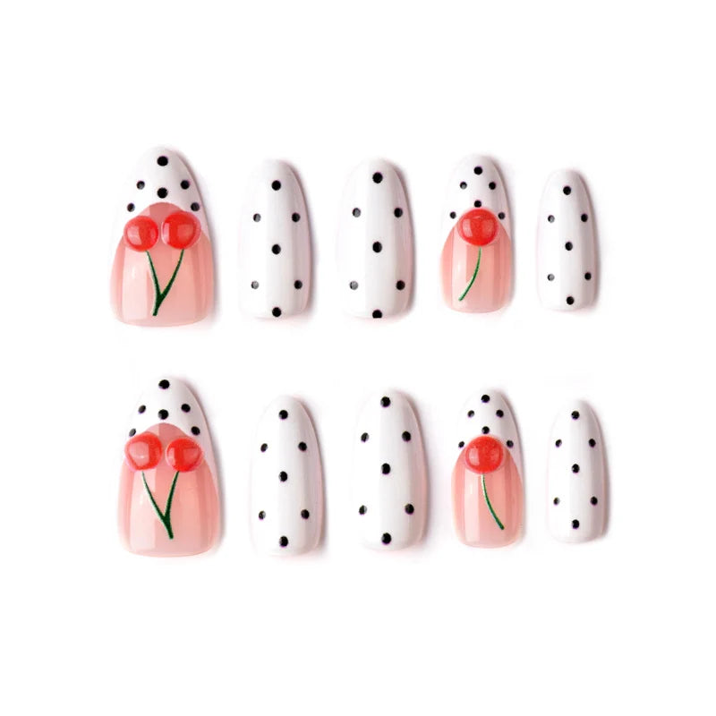 Press-On Nail Set Cherry Design Peel-And-Stick Multiple Sizes