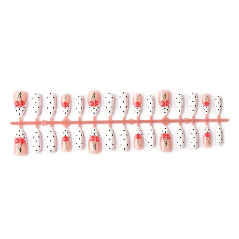 Press-On Nail Set Cherry Design Peel-And-Stick Multiple Sizes
