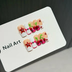 Press-On Nail Set Cherry Designs Adhesive Durable & Reusable