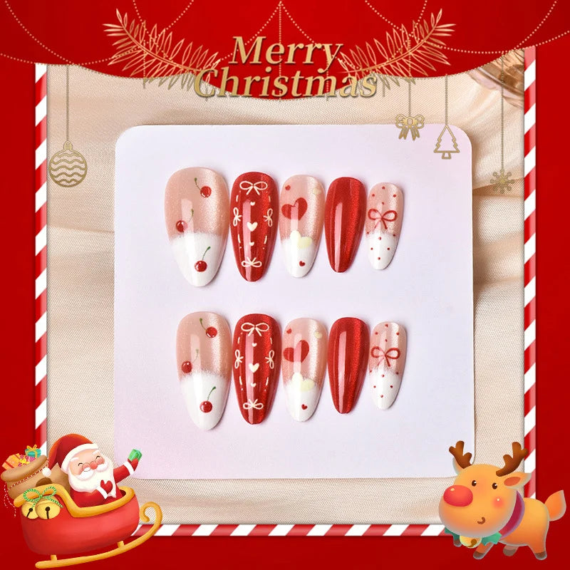 Press-On Nail Set Cherry & Heart Design No Glue