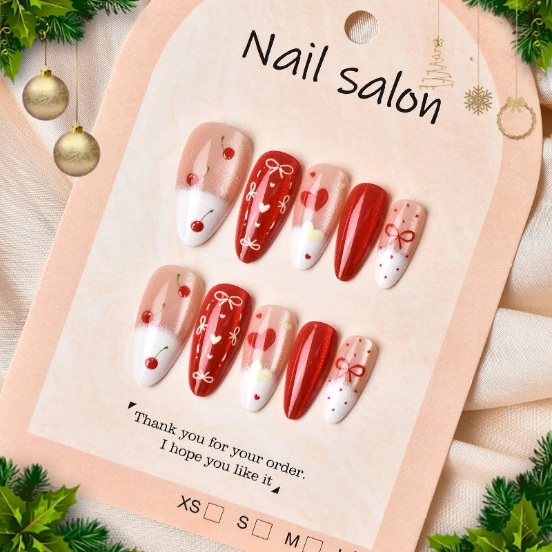 Press-On Nail Set Cherry Motifs Peel-And-Stick Adhesive Multiple Sizes