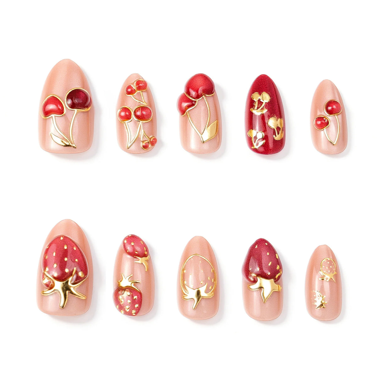 Press-On Nail Set Cherry & Strawberry Reusable Non-Toxic