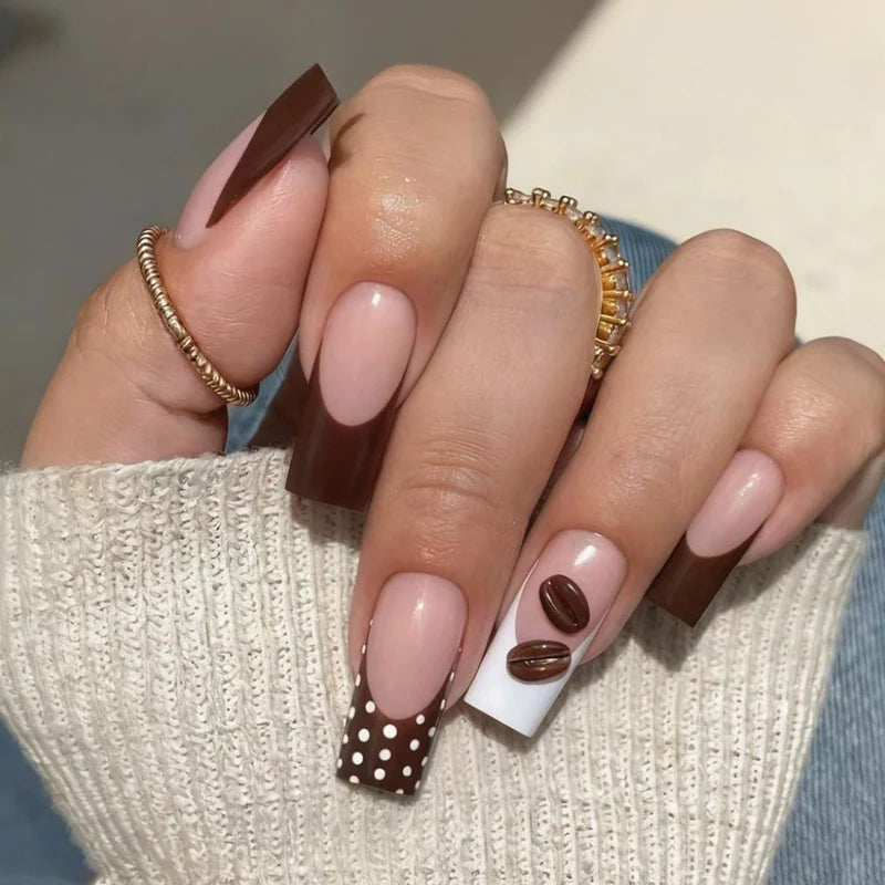 Press-On Nail Set Chocolate & Coffee Designs Long-Wear