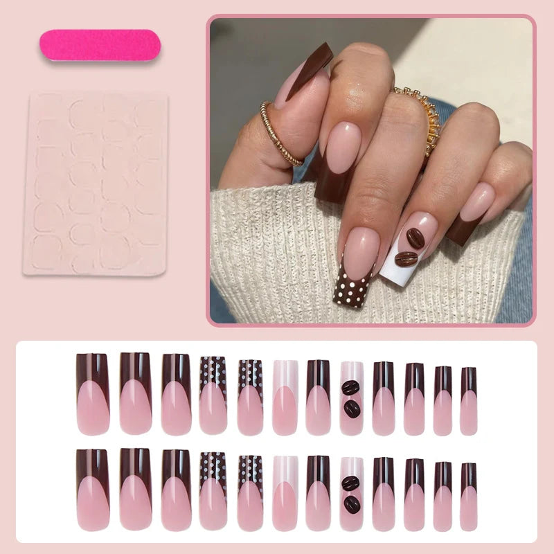 Press-On Nail Set Chocolate & Coffee Designs Long-Wear