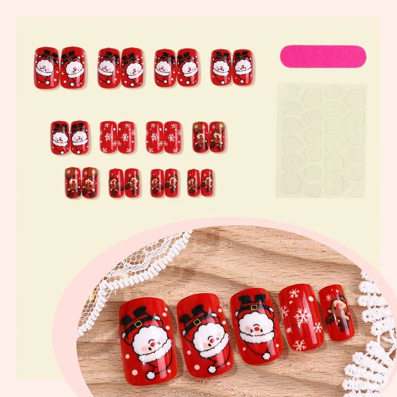 Press-On Nail Set Christmas Designs Adhesive Included