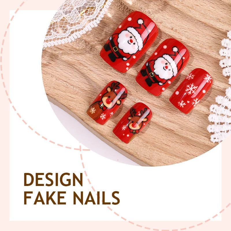 Press-On Nail Set Christmas Designs Adhesive Included