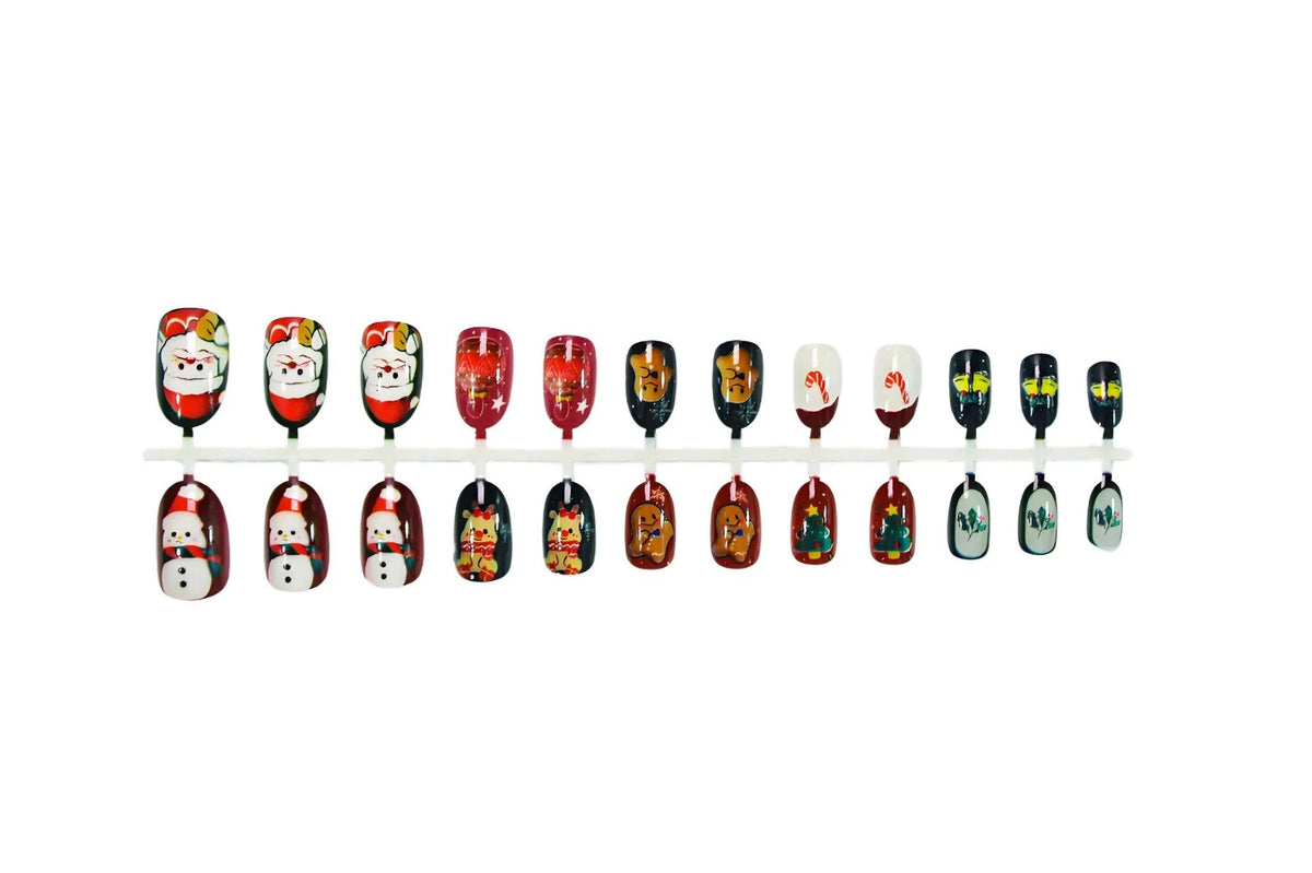 Press-On Nail Set Christmas Designs Easy Application & Reusable