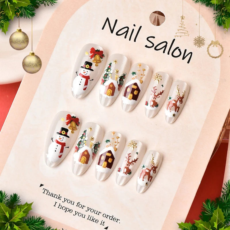 Press-On Nail Set Christmas Designs Peel & Stick Reusable