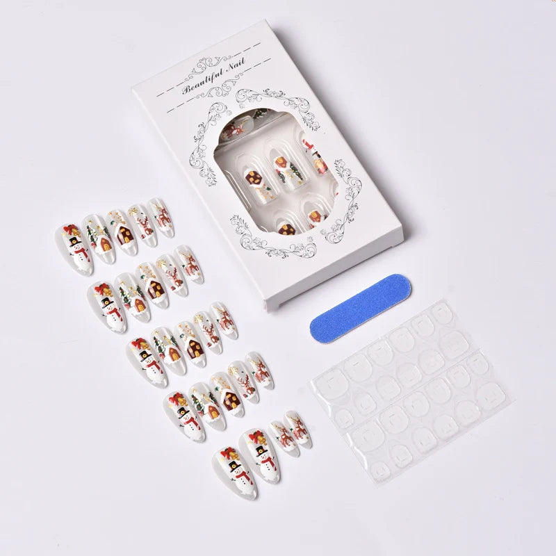 Press-On Nail Set Christmas Designs Peel & Stick Reusable