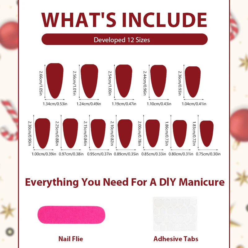 Press-On Nail Set Christmas Designs Peel & Stick Reusable