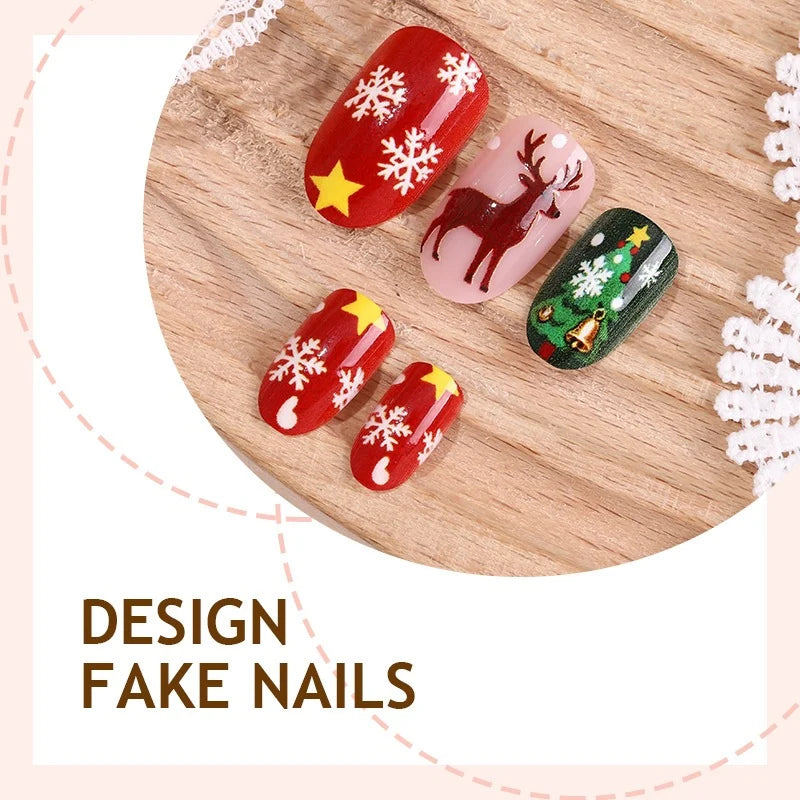 Press-On Nail Set Christmas Motifs 24-Piece Easy Application