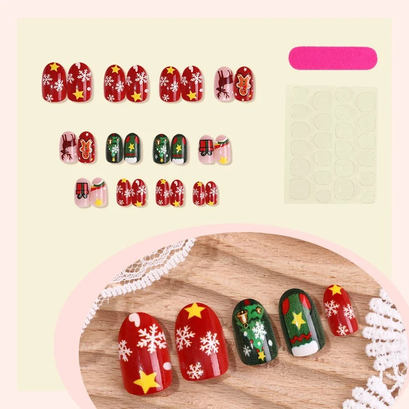 Press-On Nail Set Christmas Motifs 24-Piece Easy Application