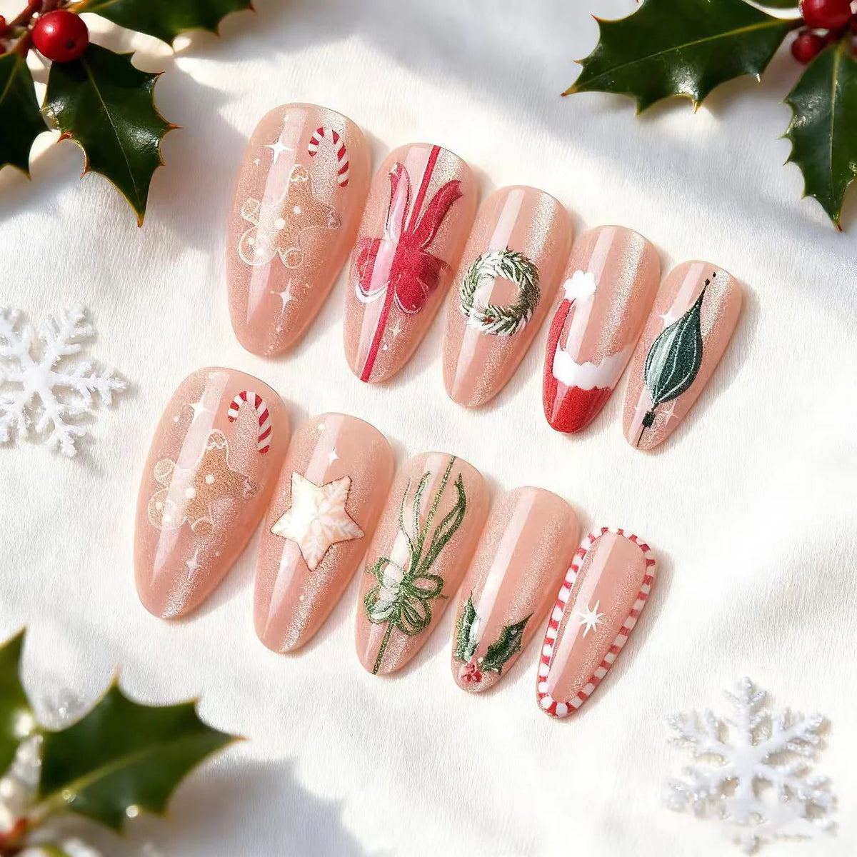 Press-On Nail Set Christmas Peel-And-Stick Glossy Finish