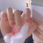 Press-On Nail Set Cinnabar Heart Accents & Gentle Ombre