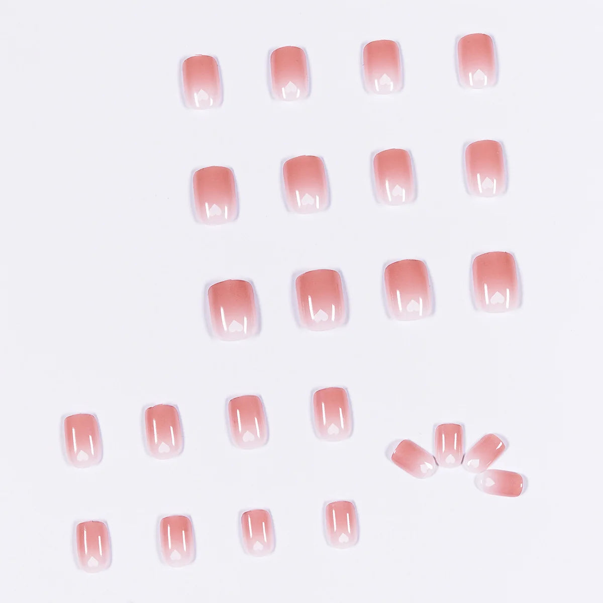 Press-On Nail Set Cinnabar Heart Accents & Gentle Ombre