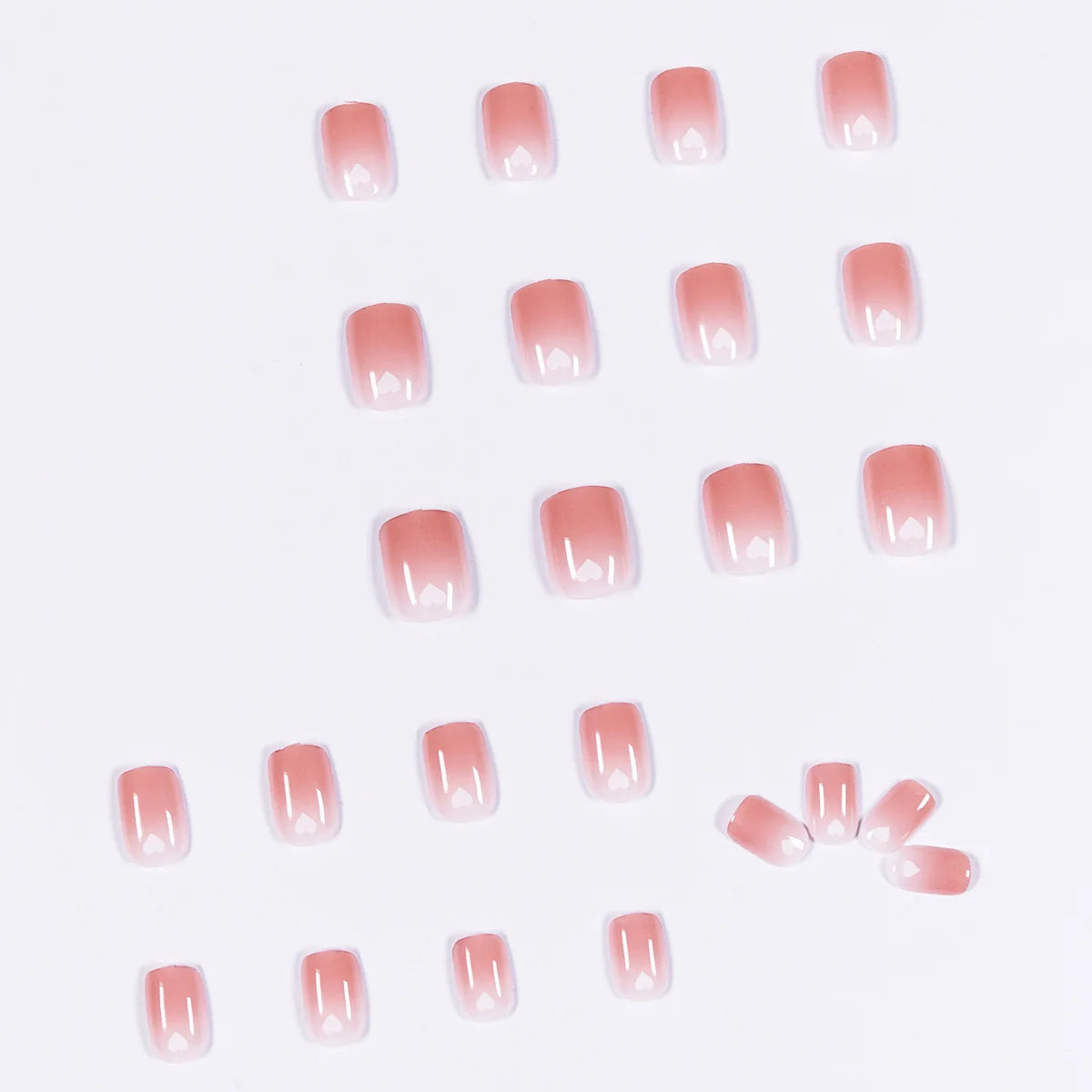 Press-On Nail Set Cinnabar Heart Accents & Gentle Ombre