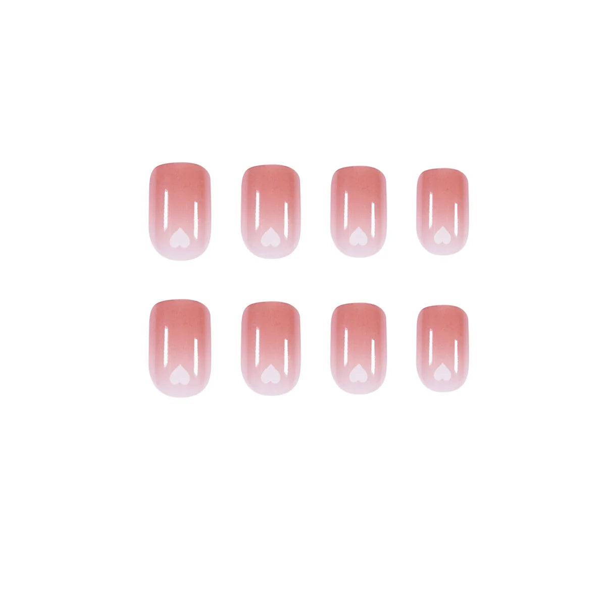 Press-On Nail Set Cinnabar Heart Accents & Gentle Ombre