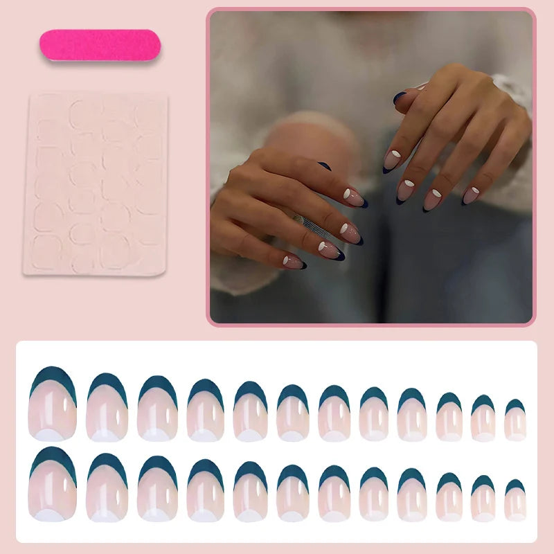 Press-On Nail Set Classic French Multiple Sizes Easy Application