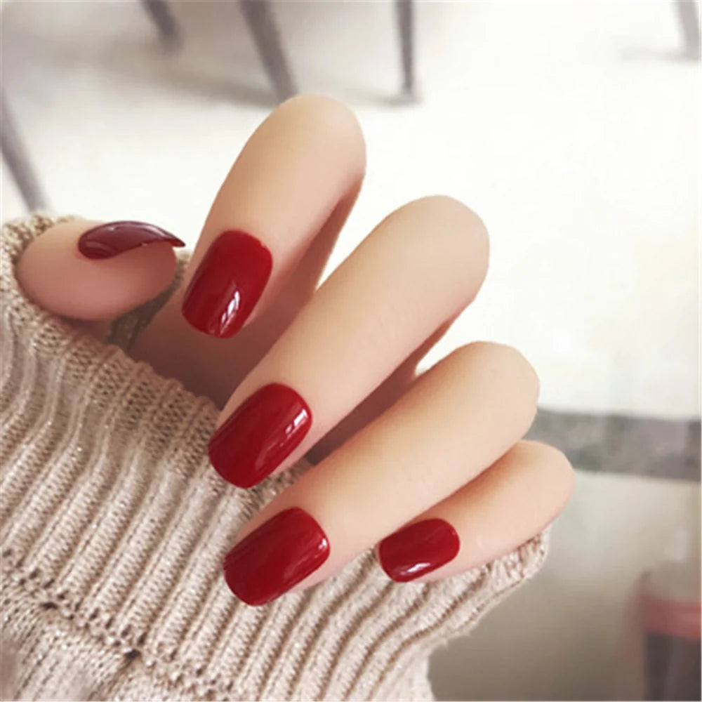 Press-On Nail Set Classic Red Glue-On Multiple Sizes