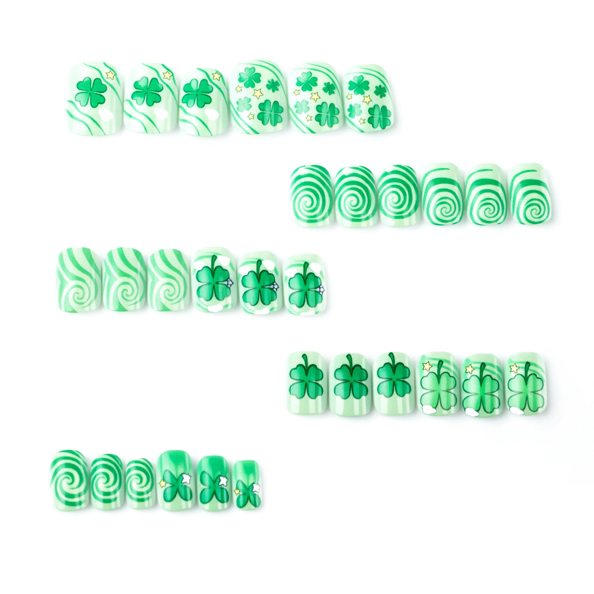 Press-On Nail Set Clover Designs Easy Application