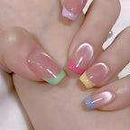 Press-On Nail Set Colorful French Tips Self-Adhesive 20-Piece