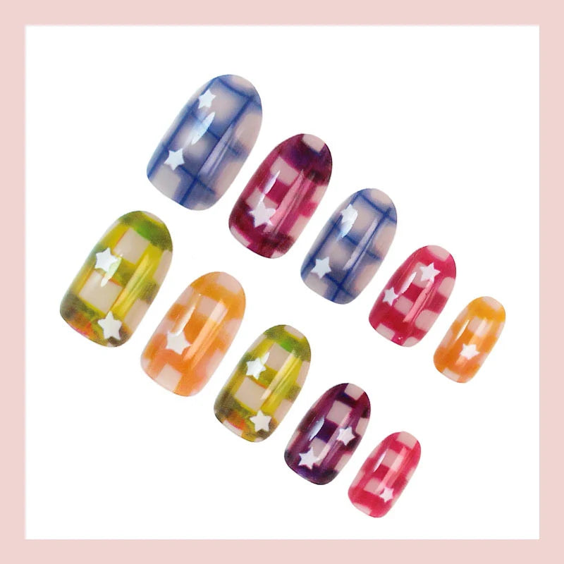 Press-On Nail Set Colorful Star Designs Easy Application