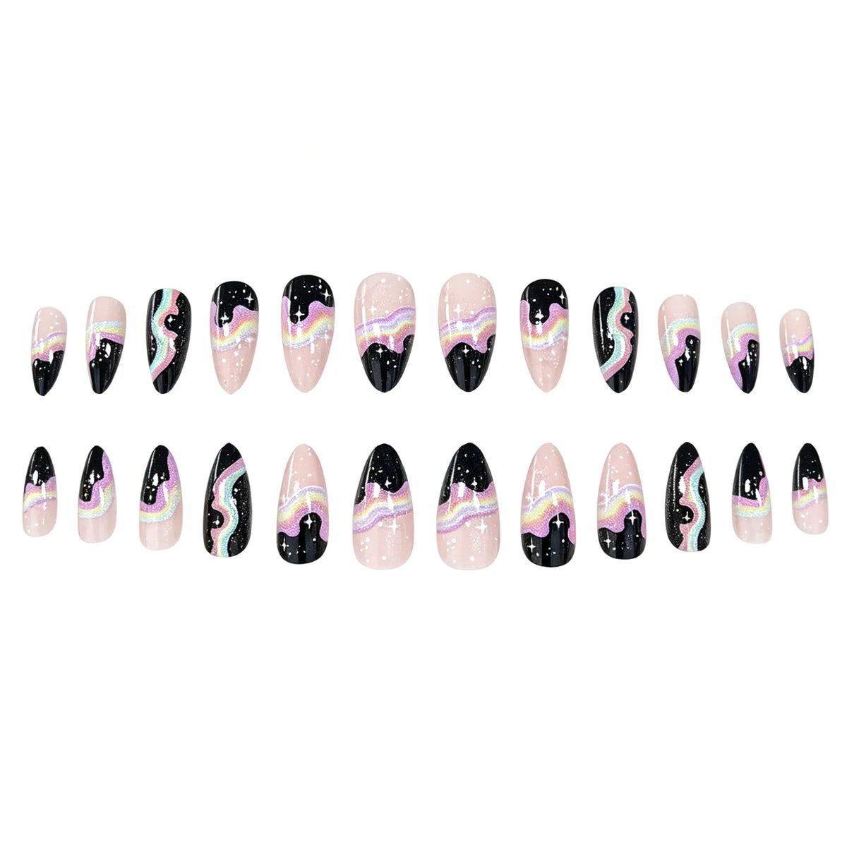 Press-On Nail Set Cosmic Gradient Almond Shape 24-Piece