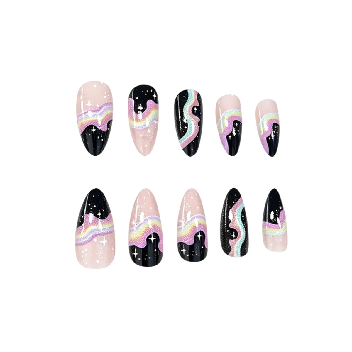 Press-On Nail Set Cosmic Gradient Almond Shape 24-Piece