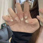 Press-On Nail Set Cream Floral Durable Finish