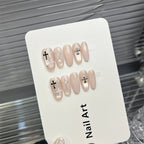 Press-On Nail Set Cross-Embellished Rhinestone Accents & Reusable
