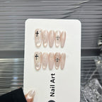 Press-On Nail Set Cross-Embellished Rhinestone Accents & Reusable