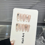 Press-On Nail Set Cross-Embellished Rhinestone Accents & Reusable