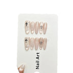 Press-On Nail Set Cross-Embellished Rhinestone Accents & Reusable