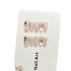 Press-On Nail Set Cross-Embellished Rhinestone Accents & Reusable