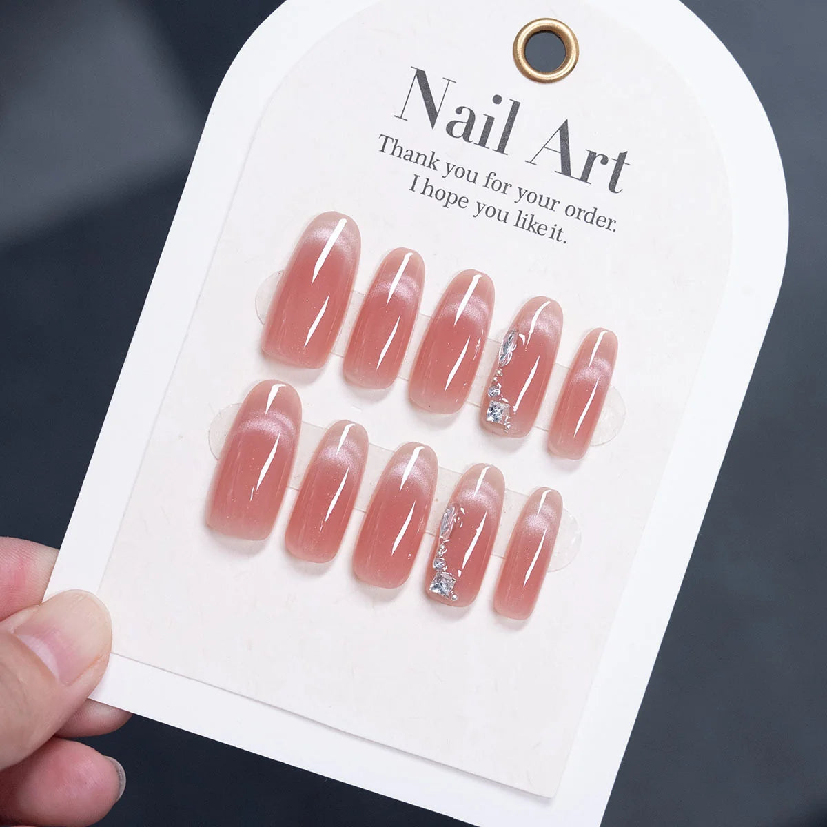 Press-On Nail Set Crystal Embellished Multiple Sizes