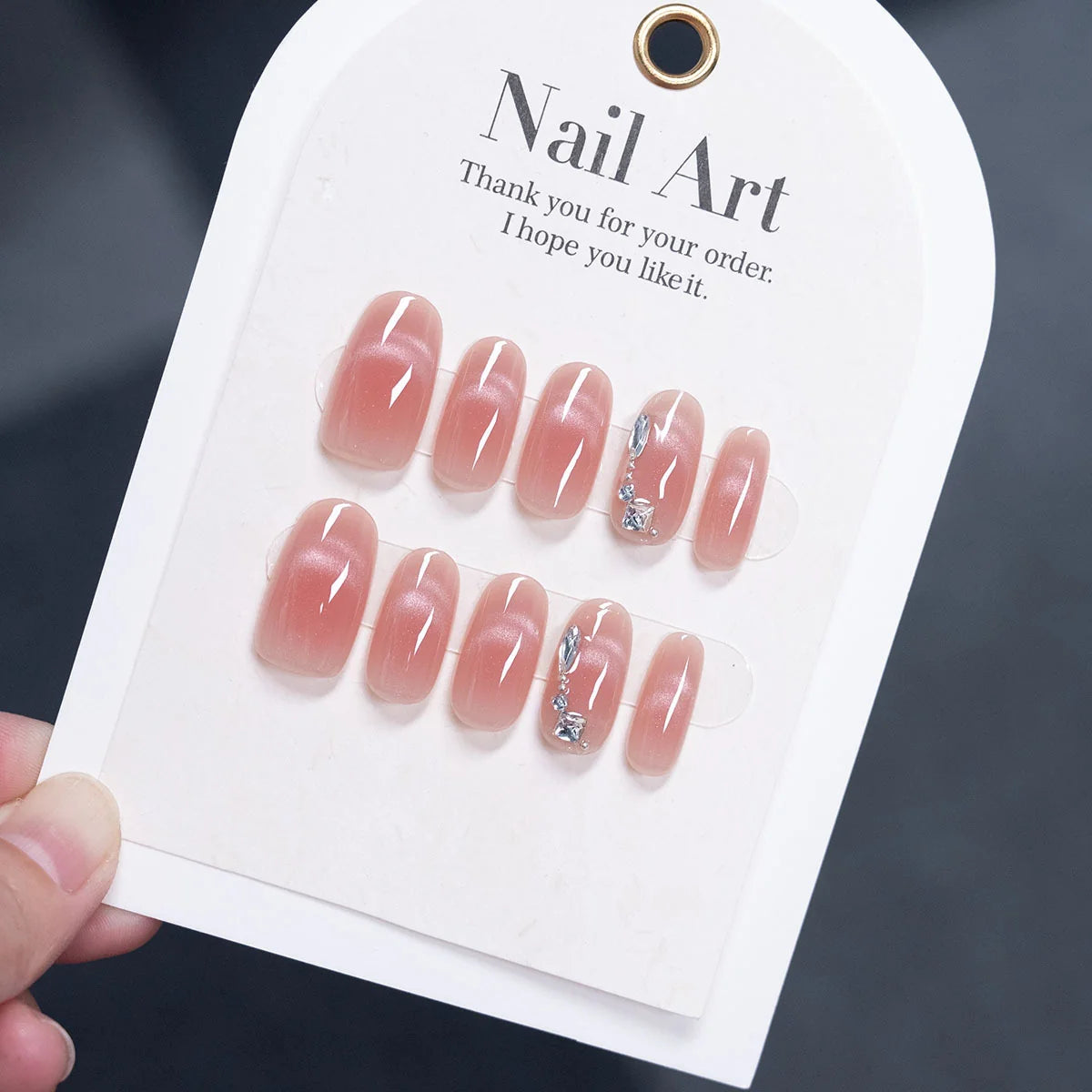 Press-On Nail Set Crystal Embellished Multiple Sizes