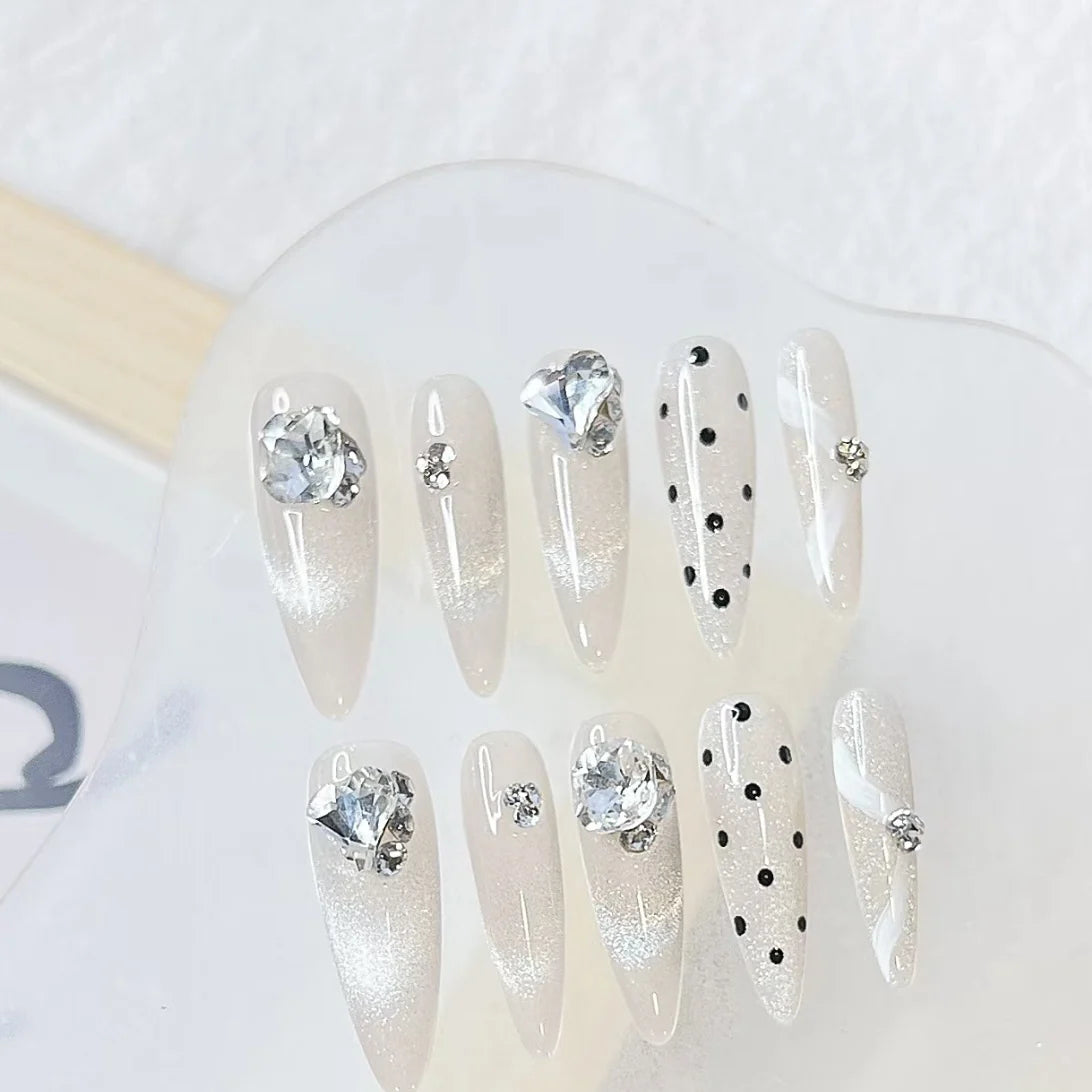 Press-On Nail Set Crystal-Embellished Peel & Press Reusable