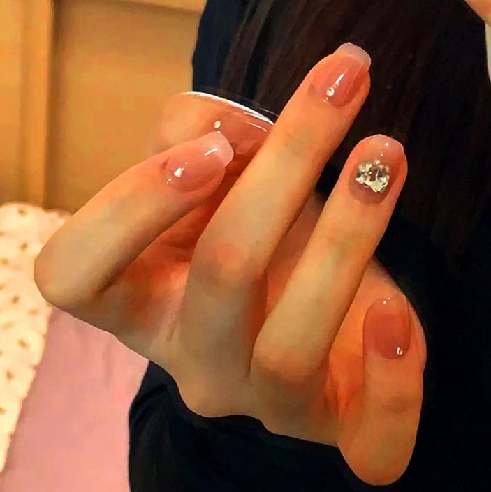 Press-On Nail Set Crystal-Embellished & Reusable