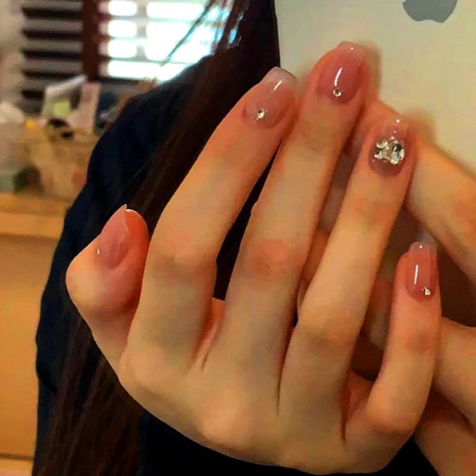 Press-On Nail Set Crystal-Embellished & Reusable