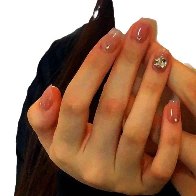Press-On Nail Set Crystal-Embellished & Reusable