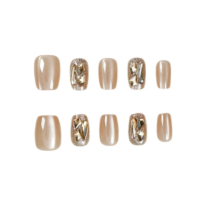 Press-On Nail Set Crystal-Embellished Sparkling Finish