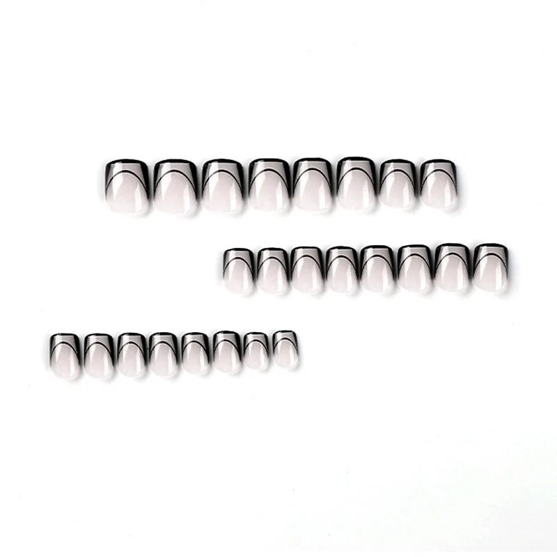 Press-On Nail Set Curved Line Reusable & Skin-Friendly