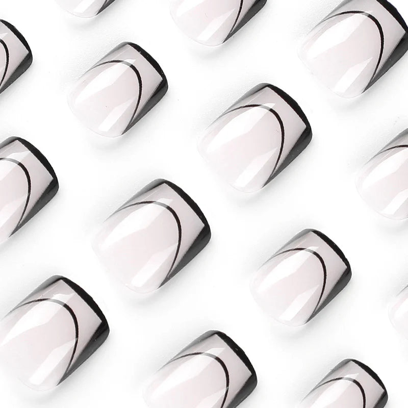 Press-On Nail Set Curved Line Reusable & Skin-Friendly