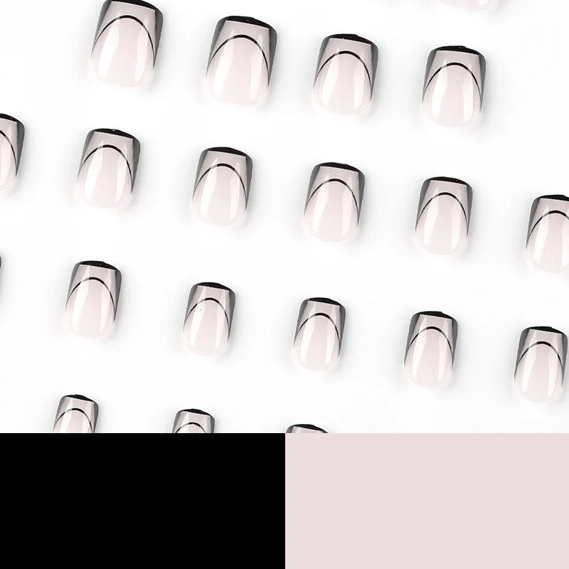 Press-On Nail Set Curved Line Reusable & Skin-Friendly