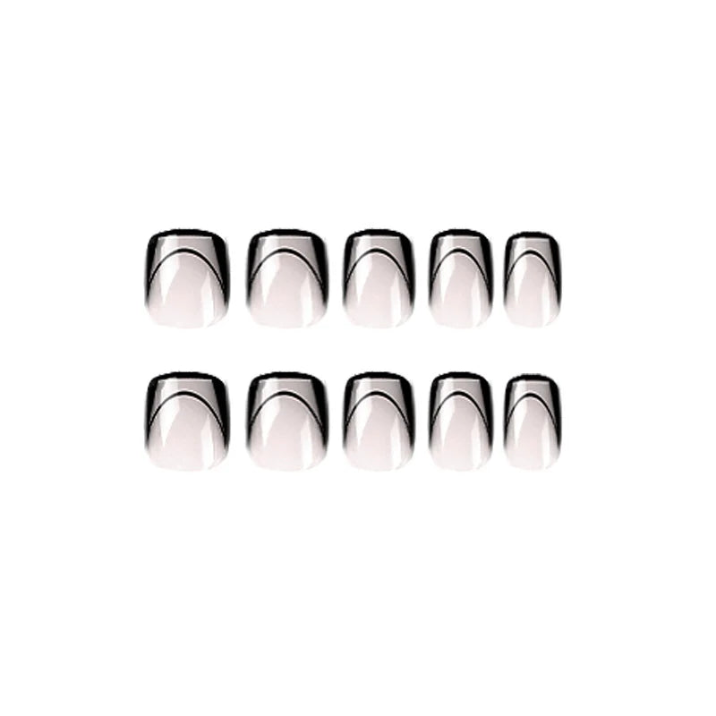 Press-On Nail Set Curved Line Reusable & Skin-Friendly