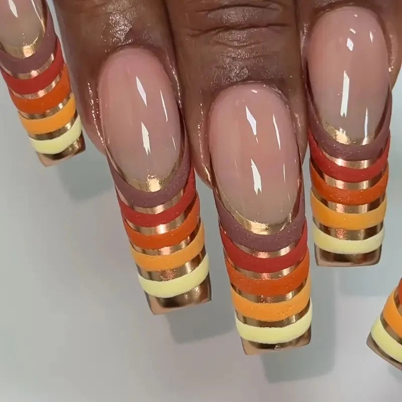Press-On Nail Set Dark Blue Artistic French Tip