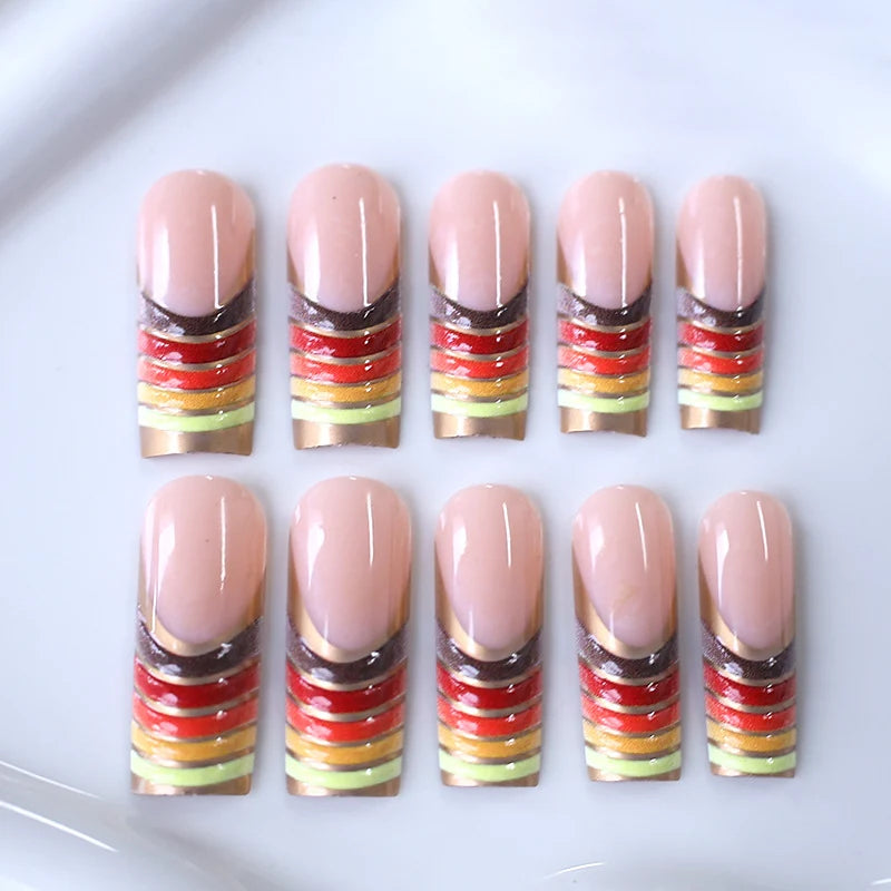Press-On Nail Set Dark Blue Artistic French Tip