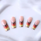 Press-On Nail Set Dark Blue Artistic French Tip